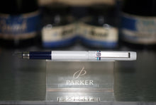 Load image into Gallery viewer, Z-Parker 25 Mk III - Epoxy Resin White with Blue Trim - Medium Point Nib