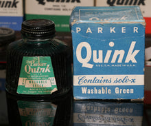 Load image into Gallery viewer, Z-Parker Quink Ink - 2 oz Bottle of Washable Green Ink (90% Full) - 1930s Vintage