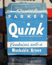 Load image into Gallery viewer, Z-Parker Quink Ink - 2 oz Bottle of Washable Green Ink (90% Full) - 1930s Vintage