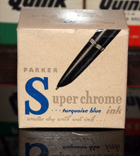 Load image into Gallery viewer, Z-Parker Super-Chrome Ink - 3 fl oz Bottle of Turquoise Ink (50% Full) - 1940s Vintage