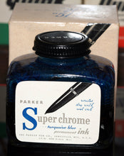 Load image into Gallery viewer, Z-Parker Super-Chrome Ink - 3 fl oz Bottle of Turquoise Ink (50% Full) - 1940s Vintage