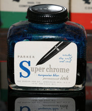 Load image into Gallery viewer, Z-Parker Super-Chrome Ink - 3 fl oz Bottle of Turquoise Ink (50% Full) - 1940s Vintage