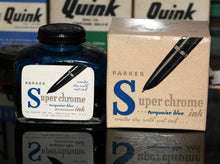 Load image into Gallery viewer, Z-Parker Super-Chrome Ink - 3 fl oz Bottle of Turquoise Ink (50% Full) - 1940s Vintage