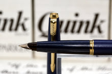 Load image into Gallery viewer, Z-Parker 45 TX - Electric Blue Epoxy Resin on Brass with 14ct Gold "M" Nib (P966)