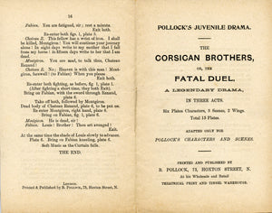 Toy Theatre - Reproduction Play - Pollock's The Corsican Brothers