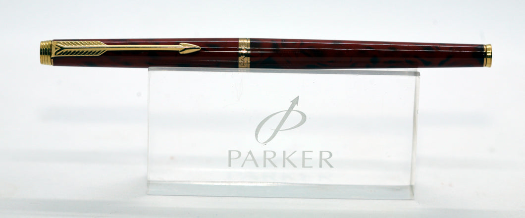 Parker 180 - Red Jasper Quartz with F/B Gold Triangular 2-Sided Nib - P0940