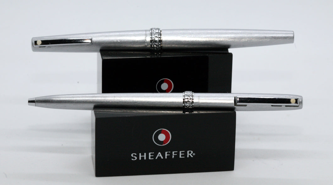 Sheaffer Lady-Brushed Steel with Steel Nib-P1146a plus matching Ball Point Pen