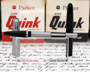 Z-Parker 51 - Black & Lustraloy with Fine Point 14ct Gold Tubular Nib (P969e)